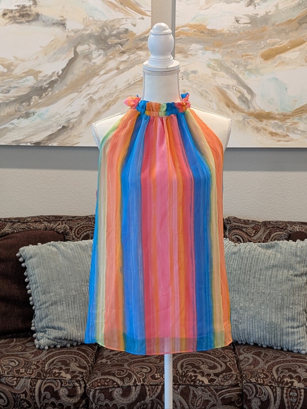 Rainbow Striped Halter Top